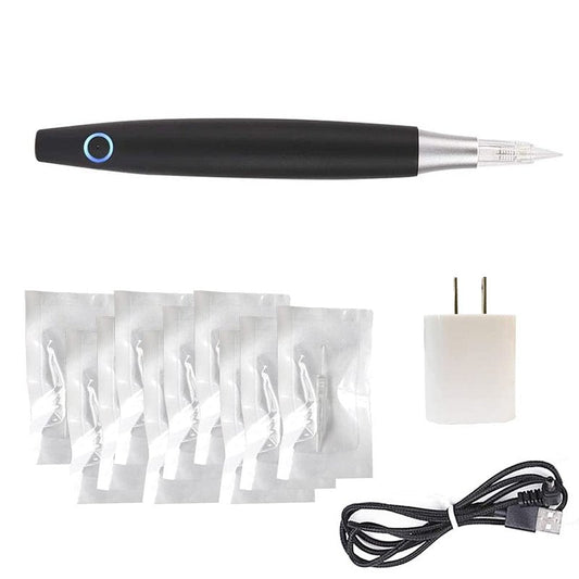 Permanent Eyebrow Makeup Pen - Rotary Tattoo Machine with 10PCS Needles for Eyebrows, Eyeliners, Lips | Black AP686B
