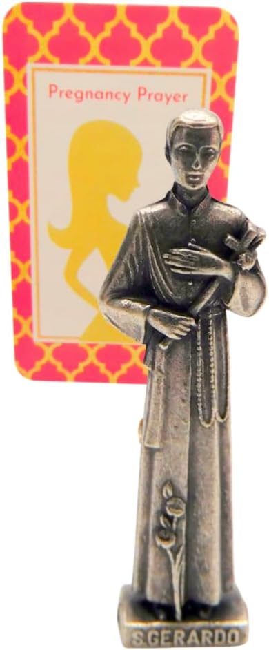 Westmon Works St. Gerard Figurine Set - Metal Pocket Saint Mini Statue with Pregnancy Prayer Card
