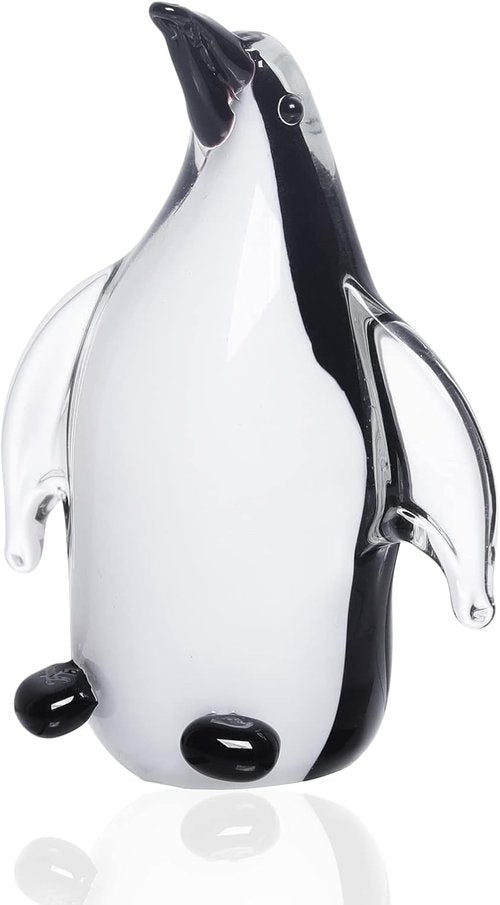 LONGWIN Hand Blown Glass Penguin Sculpture - Elegant Crystal Animal Figurine | Unique Desk Decoration