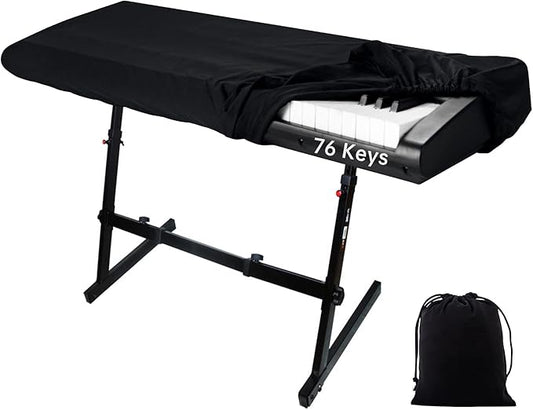76 Keys Piano Keyboard Cover, Stretchy Music Dirt Proof Electronic Keyboard Cover With Durable Elastic & Cord Lock Must Have Piano Accessories, Black