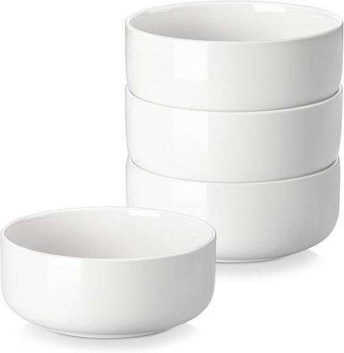 MALACASA 24 OZ Ceramic Cereal Bowls - Set of 4 Dishwasher & Microwave Safe | White LUNA Series