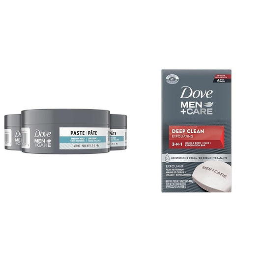 DOVE MEN + CARE Hair Paste (Pack of 3) and Body Soap (Pack of 6) Bundle