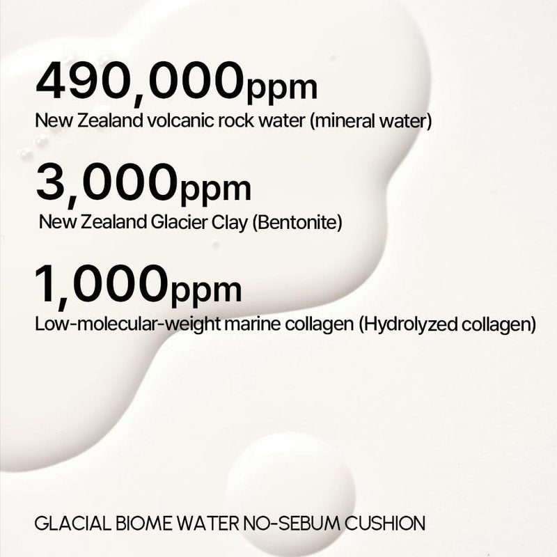 Parnell Glacial Biome Water No-Sebum Cushion 0.35 Fl Oz / 10g | Hydrating & Oil-Control Cushion with Hyaluronic Acid, Mineral Water, and Collagen | Cooling Powder Formula | K-beauty