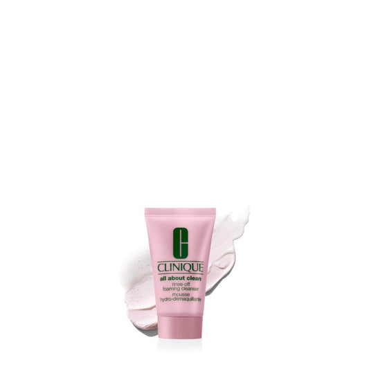 Clinique All About Clean Rinse-Off Foaming Face Wash With Hyaluronic Acid + Glycerin For Oily Skin Types | Dissolves Makeup + Sunscreen, Mini Travel Size, 1 Fl Oz