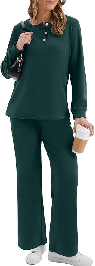 WIHOLL Lounge Sets for Women Two Piece Outfits Button Down Sweatsuit Sweatpant with Pockets Fall Fashion 2025