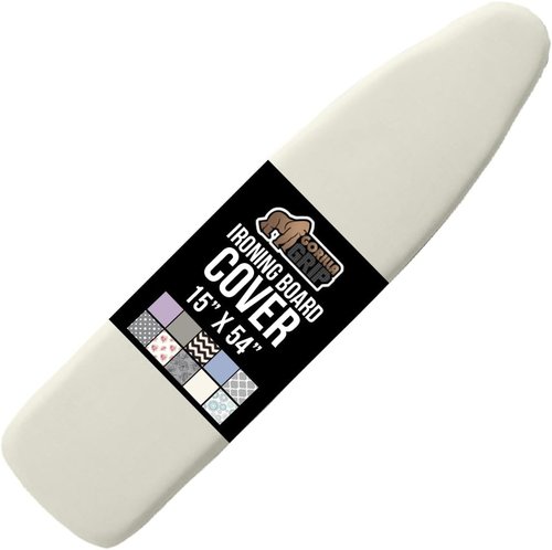 GORILLA GRIP The Original Ironing Board Cover and Pad, Silicone Coating, 400°F Scorch Resistant Thick Padding, Heavy Duty Iron Covers Standard Boards, Hook and Loop Fastener Strap, Linen 15x54