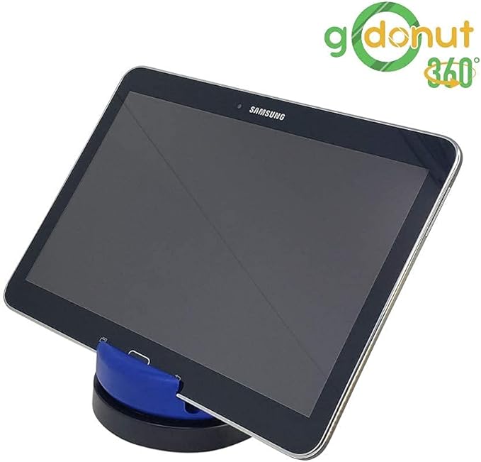 GoDonut 360 Swivel – Smartphone and Tablet Stand and Desk Organizer with 360 Degrees Device Rotation - Compact and Portable for Travel, Office and Home - Made in USA (Blue)