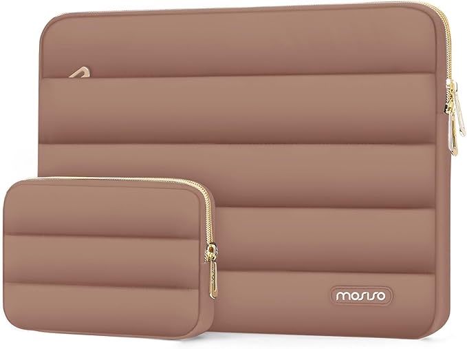 MOSISO Laptop Case 13.3 inch,13-13.3 inch Puffy Laptop Sleeve Compatible with MacBook Neo/Air 13.6 M5 M4 M3 M2 M1/Pro 13/14,HP Dell ASUS Lenovo,Polyester Horizontal Bag with Small Case, Mocha