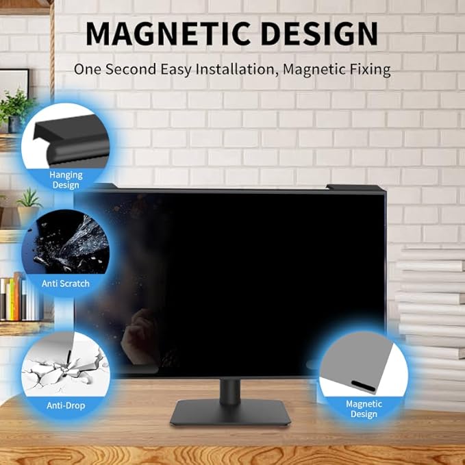 Hoktods Magnetic Hanging Computer Privacy Screen Filter for 20 Inch, Removable Aluminum Alloy Privacy Shield for 16:9 Widescreen Monitor, Eye Protection Blue Light Filter