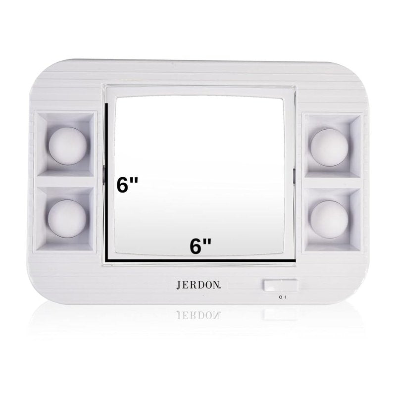 JERDON Two-Sided Makeup Mirror with Lights - Vanity Mirror with 5X Magnification & Two Setting Glare-Free Lighting - White Base - Model J1015