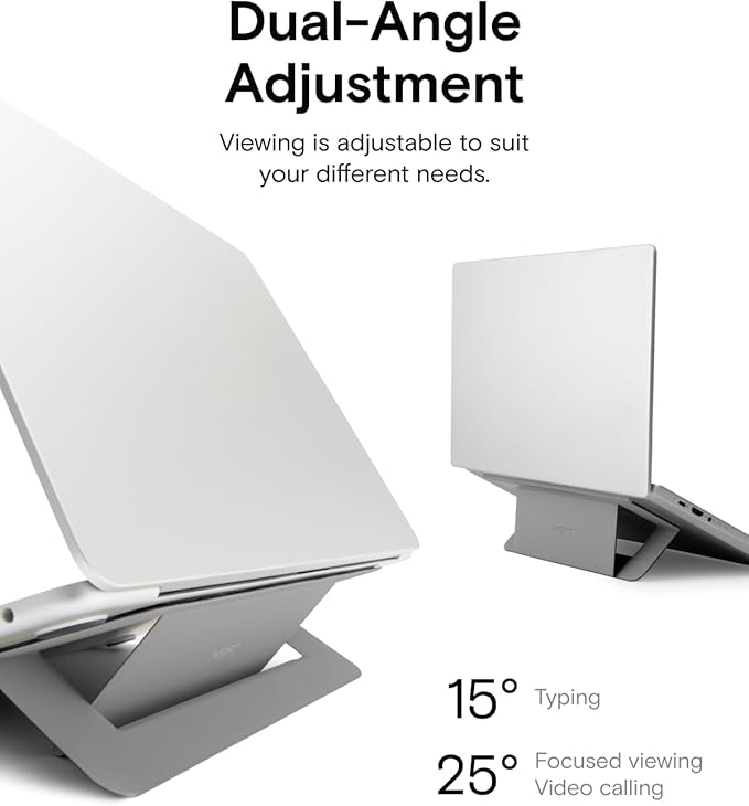 MOFT Laptop Stand for Desk, Adhesive Airflow Laptop Cooling Stand for Heat Dissipation with 2 Adjustable Viewing Angles, Foldable & Portable Computer Stand Compatible with Laptops 11"-16", Cool Grey