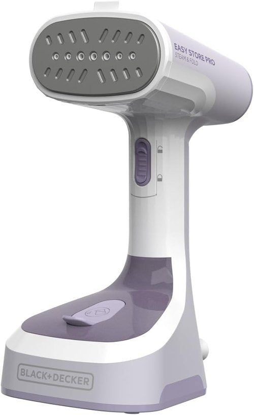 BLACK+DECKER Easy Store Pro Foldable Steamer - 45-Second Heat Up, Extra Long Power Cord & Lint Remover Attachment for Clothes, Drapes & Upholstery
