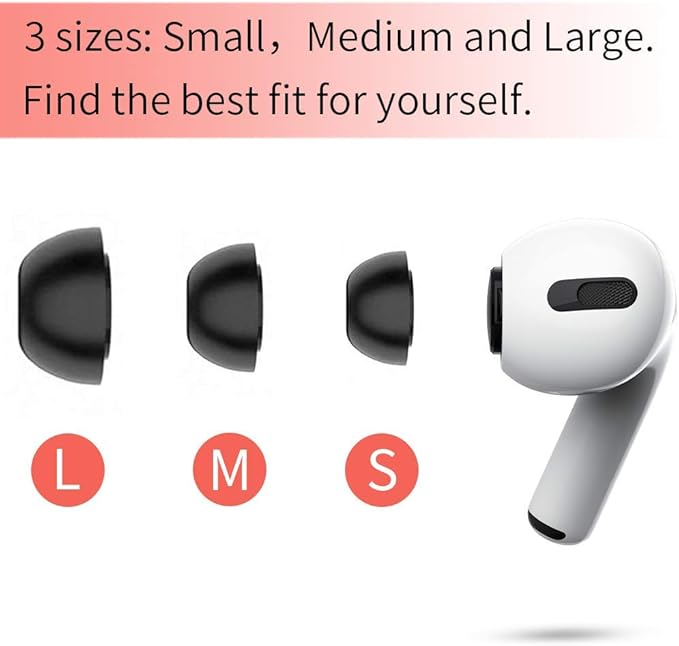 Lanwow Memory Foam Ear Tips for AirPods Pro 1st & 2nd Gen, 3 Pairs, Assorted S/M/L, Secure Fit, Black