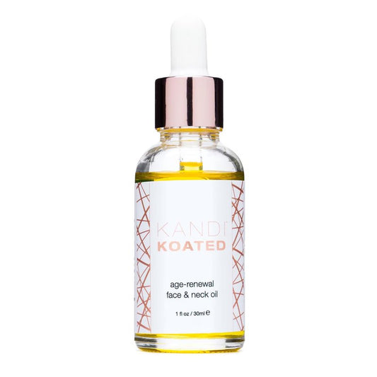 Kandi Koated Age-Renewal Face & Neck Oil Burruss – Botanical Oil with Jojoba, Vitamin C, Green Tea & Coffee Extract – Hydrating, Firming, Vegan Skincare, 1 fl oz