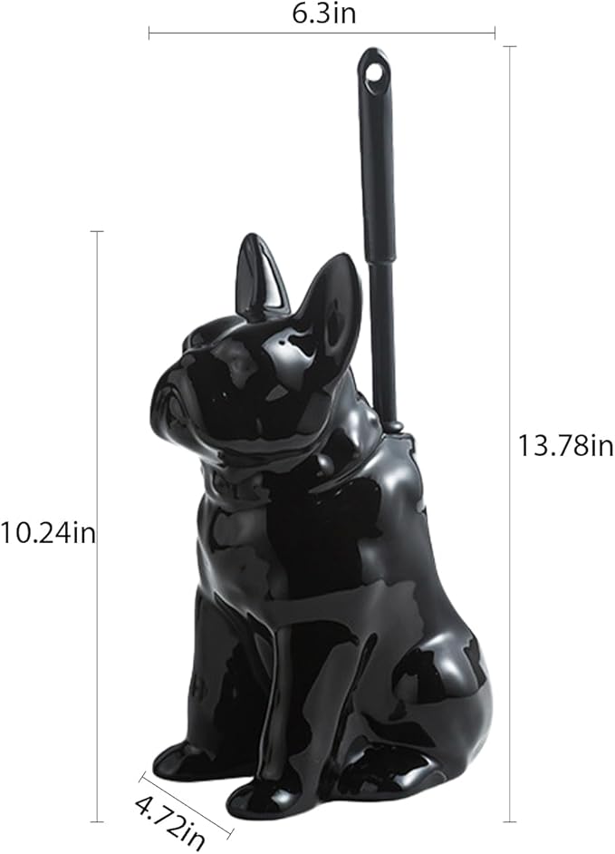 Shar Pei Hideaway Toilet Brush Holder - Concealed Brush Storage, Modern Black Ceramic Bathroom Organizer with Sturdy Brush & Foam Protection, Dog Lover Gift