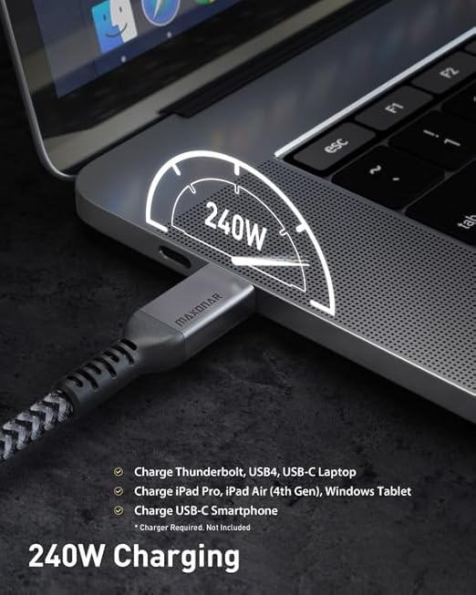 Maxonar [2 Pack 4FT] Thunderbolt 4 Cable, 40Gbps Sync, 240W Charging, 8K/5K Display, All-in-One Cable Replaces Multiple Cables for 2026 Studio Display, MacBook, SSD, Docking