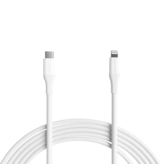 Amazon Basics MFi Certified USB-C to Lightning Fast Charging Cable, Power Delivery, Nylon Braided, 10 ft, White