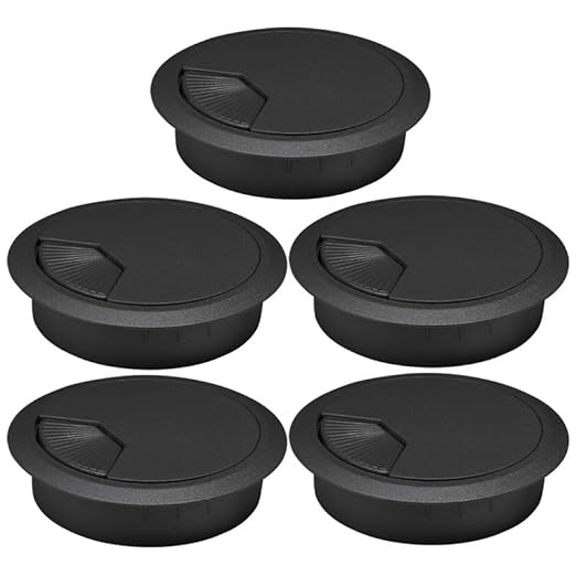 EASYEAH 5 Pcs Desk Grommet 2-3/8" / 60 mm, Desk Cord Hole Cover, Cable Grommet ABS Plastic, Desk Hole Grommet for Home & Office Pc, Detachable Adjustable Cable Cord Organizer-Black