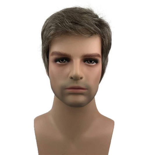 Aimole Mens Wigs Short Straight Hair Brown mix Sliver Natural Synthetic Full Wig