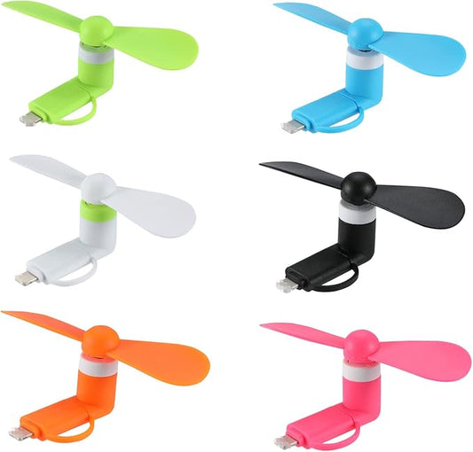 DNTESR Mini Cell Phone Fan 2-in-1 Fan Compatible for iPhone, iPad, Android Smartphone,Tablet - Colorful and Powerful- Cell Phone Summer Accessories (6-Pack)