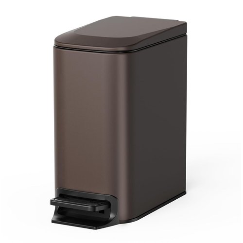 Cesun Small Bathroom Trash Can - Soft Close Lid & Step Pedal, 6L Stainless Steel | Anti-Fingerprint Finish (Brown)