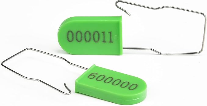 LeadSeals 100PCS Plastic Padlock Security Seals Metal Wire Padlocks Electric Meter Lockout Tags Self-Locking Numbered Anti Tamper Seal Tags Green