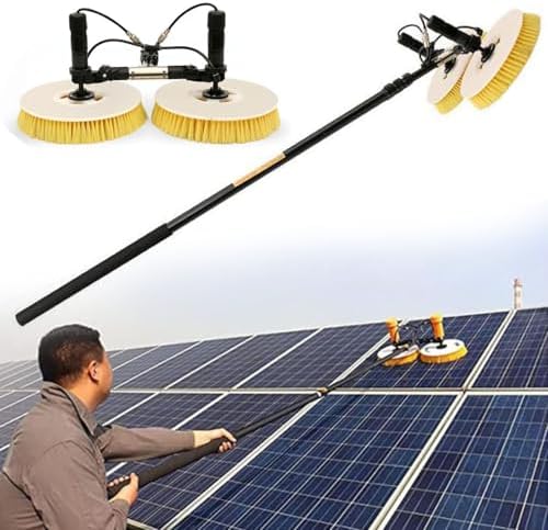 Electric Solar Panel Cleaning Brush with Telescopic Rod, 3.5M/5.5M/7.5M Automatic Water Sprayer, Roof Cleaning Tool, Battery-Powered, Double Disc Design - 5.5M (18ft)