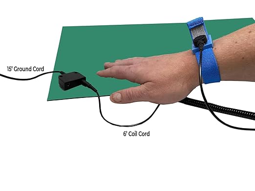 RubberStat Dual Layer ESD Compliant Workstation Rubber Table Mat Kit, Soldering, Cell Phone Repair, with Wrist Strap Set and Ground Cord - 48"x72" Green