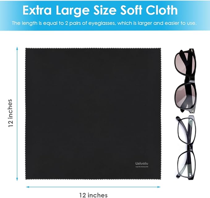 Wsivoiv 6PCS Large Eyeglass Cleaning Cloths, 12 x12 in Screen Cleaner