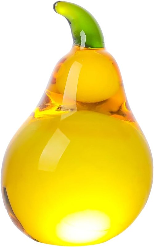 LONGWIN Mini Glass Pear Figurine - Elegant Crystal Paperweight for Home Kitchen Decor | Tabletop Centerpiece