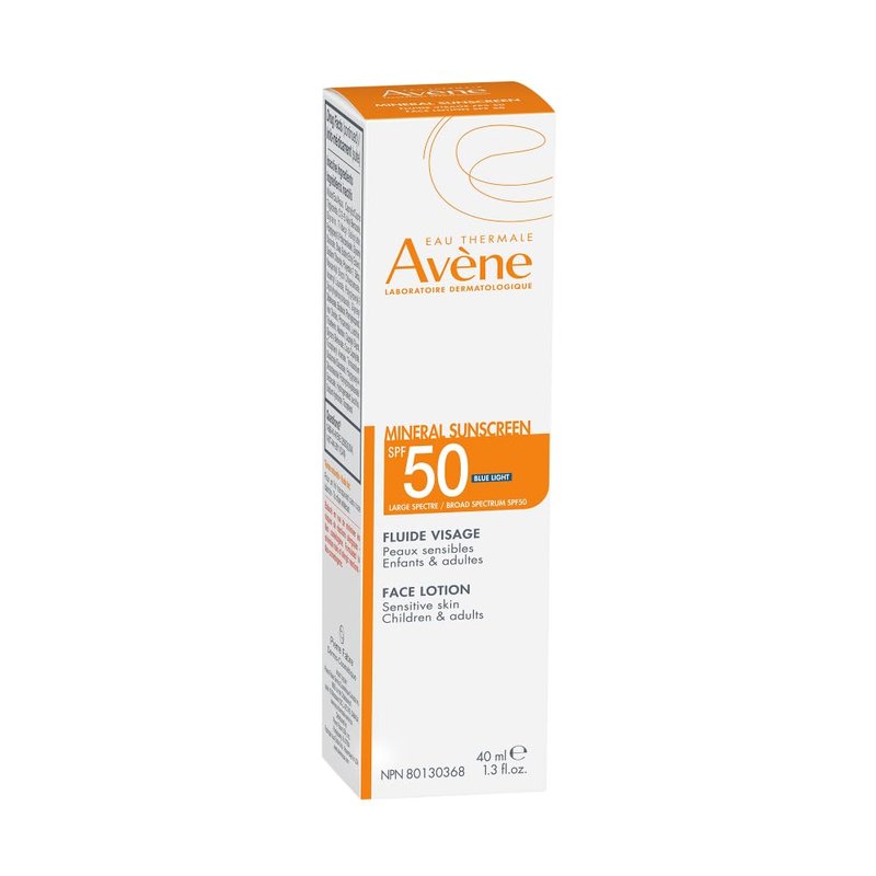 Avène Mineral Sunscreen SPF 50 Face Lotion, fast absorbing, 100% Mineral Sunscreen, Protects against UV, pollution + bluelight, With with Zinc Oxide + Bisabolol, 80 minute water resistance 1.3 oz