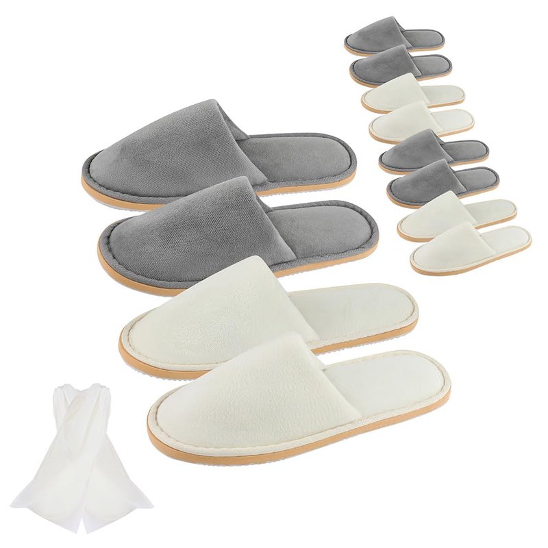 BoxSkivra 2-6 Pairs Spa Slippers, Disposable Slippers, Washable & Non Slip Reusable House Slippers for Women Men Bedroom, Hotel, Travel, Wedding (Thick Soft, Grey, Size 8-10.5 Women/7-9.5 Men)