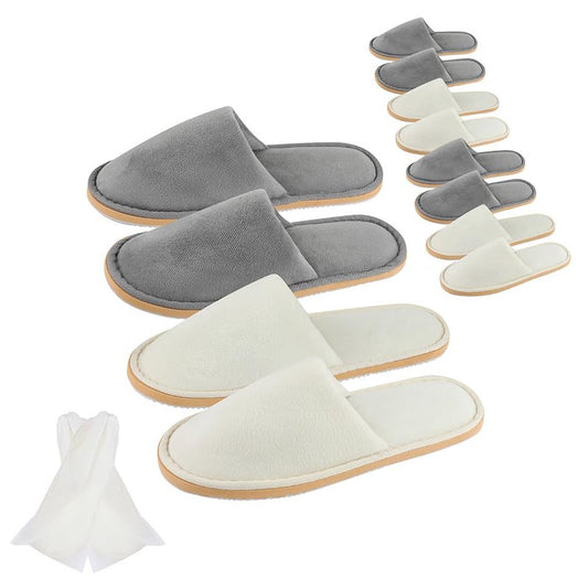 BoxSkivra 2-6 Pairs Spa Slippers, Disposable Slippers, Washable & Non Slip Reusable House Slippers for Women Men Bedroom, Hotel, Travel, Wedding (Thick Soft, Grey, Size 8-10.5 Women/7-9.5 Men)