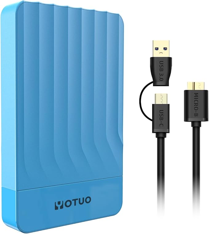 YOTUO 500GB External Hard Drive, Portable Storage Expansion HDD, USB 3.0 & USB-C for PC, Mac, Desktop, Laptop, Smartphone, PS4, Xbox One, Xbox 360, Office & Game, Blue