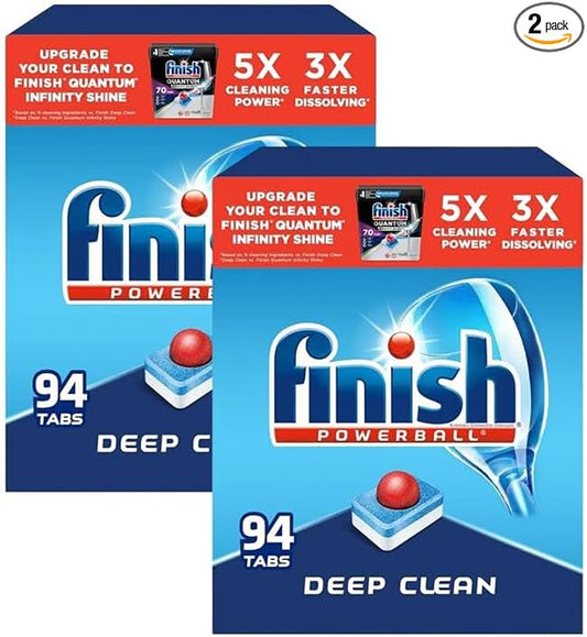 Finish - All in 1 - Dishwasher Detergent - Powerball - Dishwashing Tablets - Dish Tabs - Fresh Scent, 94 Count (Pack of 2) - Packaging May Vary
