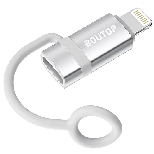 BOUTOP [MFi Certified] USB C to Lightning Adapter, Type C to Lightning Adapter Support 36W PD Fast Charging Compatible with iPhone iPad Silver
