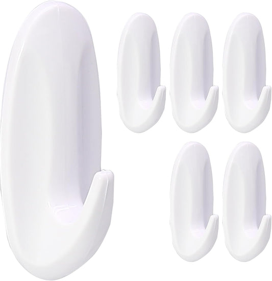 Medium Utility Hooks - 6 Pack, Damage-Free Self-Adhesive Heavy-Duty Hooks for Easy Wall Hanging