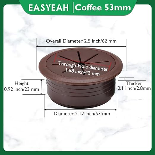 EASYEAH 2 Pcs Desk Grommet 2-1/16" / 53 mm, Desk Hole Cover for Cables Coffee, Cable Grommet ABS Plastic, Desk Hole Grommet for Home & Office Pc, Detachable Cable Cord Organizer