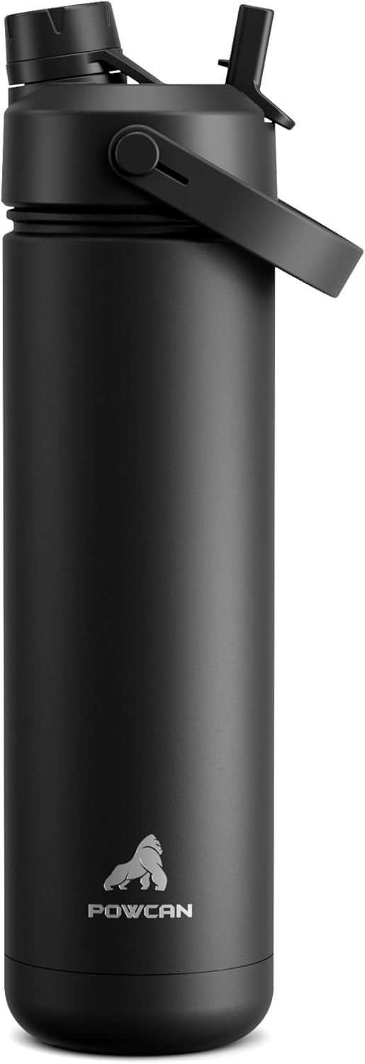 POWCAN 26 oz Insulated Water Bottle - 2-in-1 Straw & Spout Lid | Leak-Proof, Keeps Drinks Cold 24H, Dark Knight