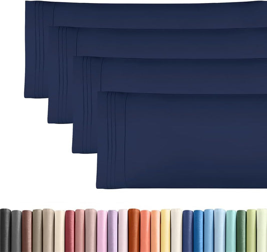 Skiennix Body Pillowcases Set of 4 | Soft, Breathable 20x54 Long Pillow Covers - Navy Blue, Machine Washable