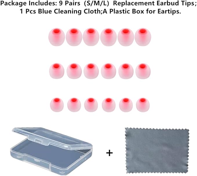 CYADCI Earbud Replacement Tips Silicone Earbud Tips Headphone Earbud Tips Ear Gels Fit for Inner Hole from 3.8mm - 5.1mm Earphones 9 Pairs S/M/L Clear Red
