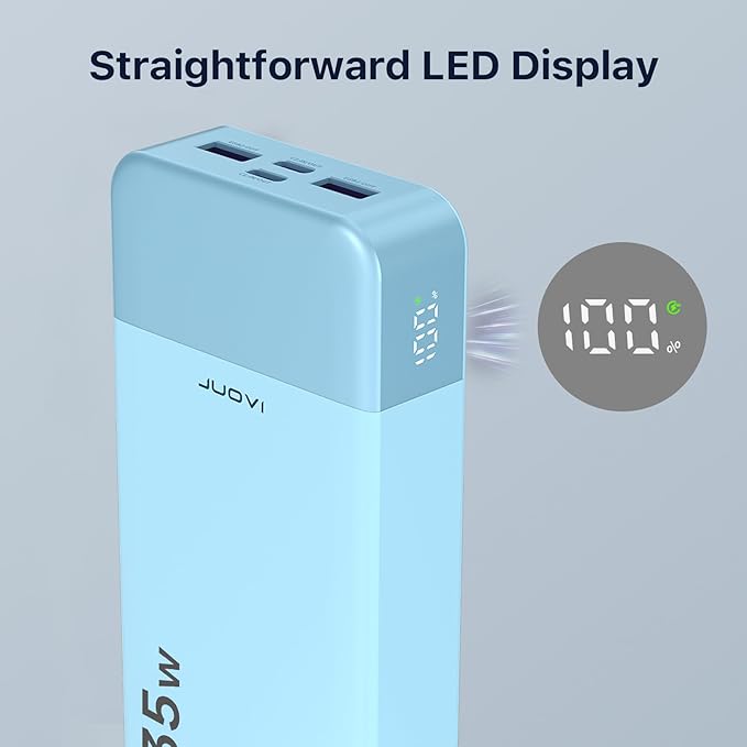 JUOVI J2651 Portable Charger, 35W 20000mAh USB C in & Out Power Bank, Battery Pack with QC4.0+PD3.0 35W High-Speed Charging for Bluetooth Earbud, Mobile Phone, Tablet (Blue)
