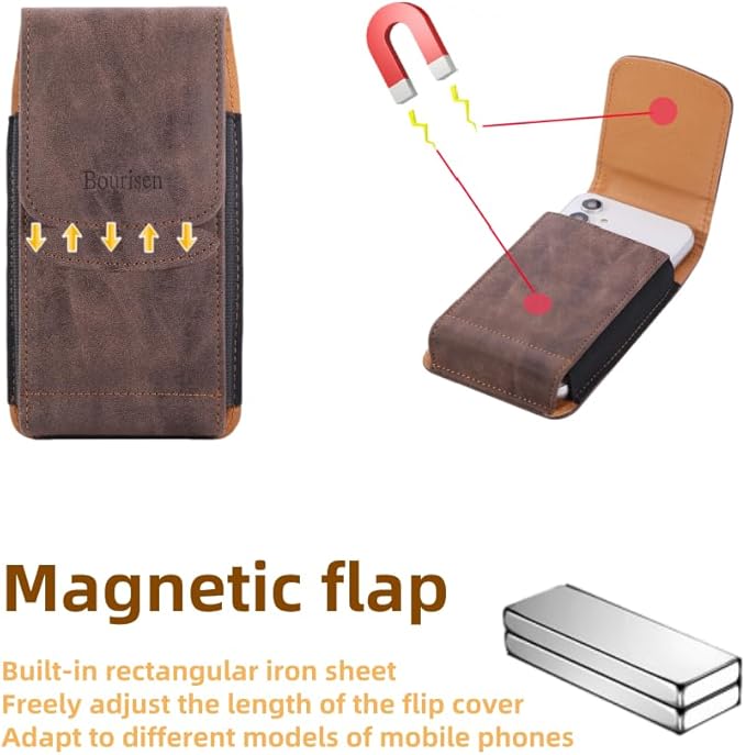 Bourisen Phone Holster Pouch Case Belt Clip Loops Card Slot for Man iPhone12 13 14 15 16 17,11 12 13 14 15 16 17pro,17Air/Samsung S25 S24 S23 S22 S21 S20/LG/Moto (Brown&Yellow, L(6.1" x3.2''x0.8))