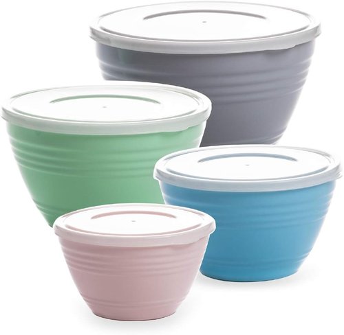 BINO Mixing Bowl Set - Versatile Plastic Bowls for Kitchen Mixing & Serving | 4-Piece Set with Lids