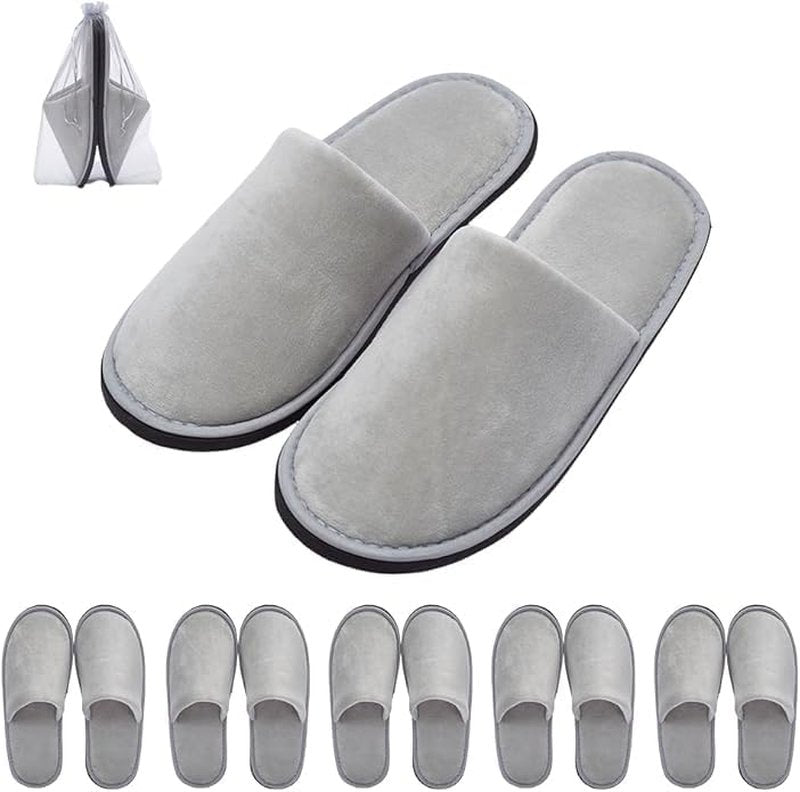 SIMEIER Gray Spa Slippers - 6 Pairs Disposable & Reusable Non-Slip Cotton Guest Slippers | Soft & Comfortable for Home, Gym, Bridal Party