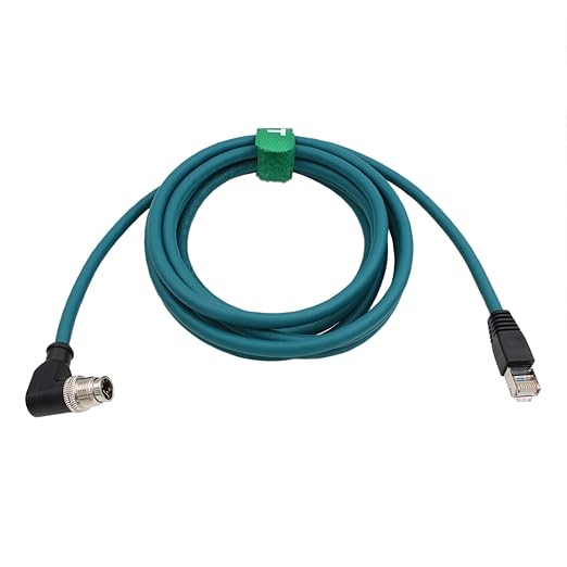 HangTon M12 GigE Ethernet Network Cable CAT7e for Cognex Baumer Sensor Barcode Reader Camera Network PC Switch, Right Angle 90-Degree 8 Pin X-Coded to RJ45 50M