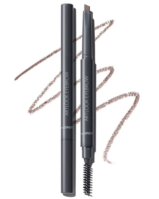 THESAEM Artlook Eyebrow Definer Pencil with Spoolie Brush 05 Natural Brown – Long Lasting Eyebrow for Soft Textured Eyebrow Makeup with Vitamin E - Triangular Pencil