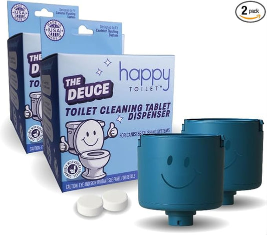 Happy Toilet Cleaner Deuce - Compatible w/Kohler Toilets & Canister Flushing Systems, Automatic Toilet Bowl Cleaner Toilet Tablet Holder Toilet Cleaning System for Auto Filter Self Cleaning Flush 2PK