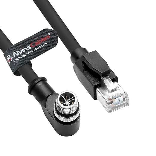 Alvin's Cables M12 X-Code 8 Pin Male to RJ45 Ethernet Cable for Cognex Keyence Camera, High-Flex Cat6a Cable for Industrial Automation, Fieldbus Module, Robotics, Right Angle 9.84ft/3m