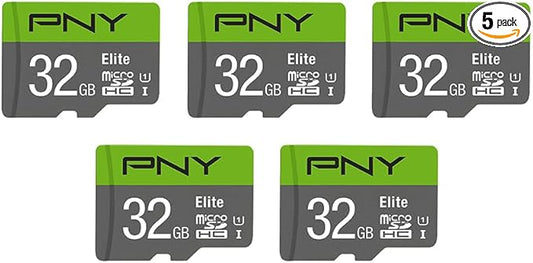 PNY Elite™ Dash Camera Class 10 U1 V10 microSDHC Flash Memory Card - up to 100MB/s Read Speed, Full HD Photo & Video, Ideal for Dash Cams, Compatible with DSLR Cameras, HD Video Cameras, 5-Pack